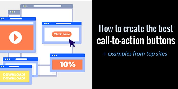 Illustration of browser windows with a play button, a "Click here" button under a cursor and a "Download" button.