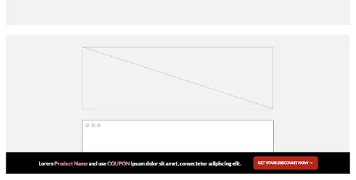 Mockup of the sticky footer on desktop: a dark bar across the bottom of the page with a line of copy and a red button