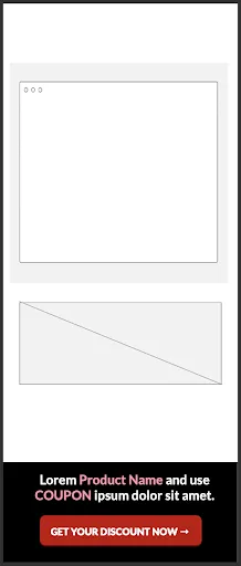 Mockup of the sticky footer on mobile: a dark bar at the bottom of the screen with two lines of copy and a red button above the thumb