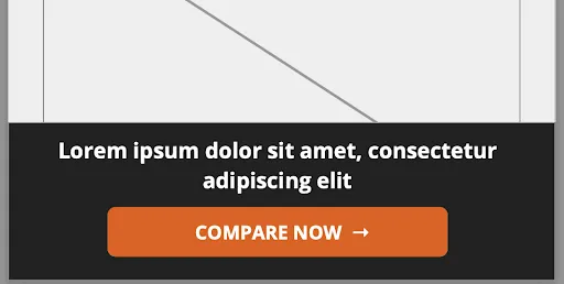 Mockup of the sticky anchor bar on mobile: a dark bar at the bottom of the screen with two lines of copy and an orange Compare now button