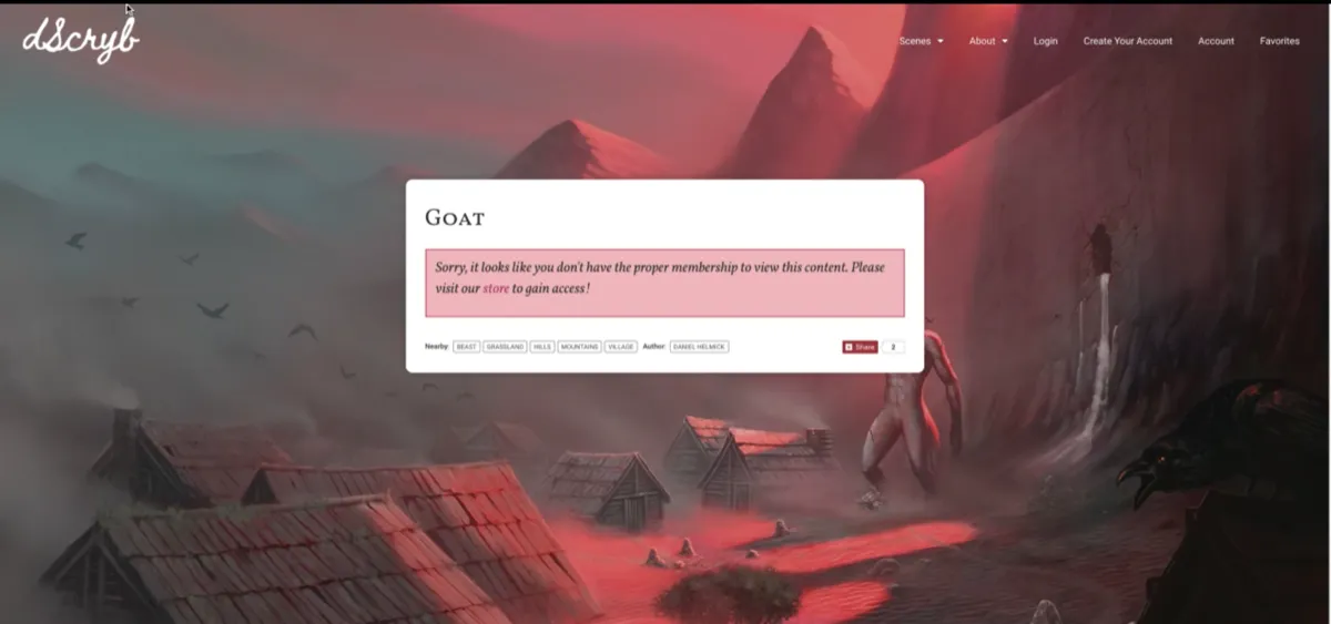 The error notification shown when a visitor clicked content their account level could not open