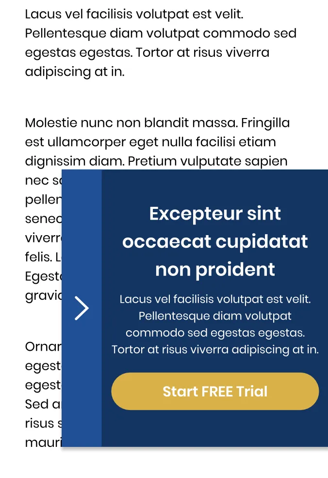 Mobile mockup of the same slide-in call to action, covering the lower part of the article with a Start FREE Trial button