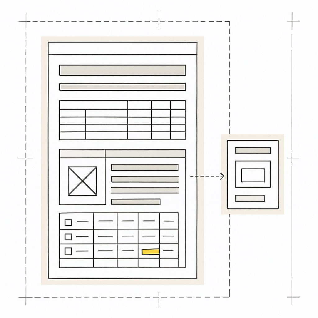 Wireframe of an affiliate review article with a comparison table, one row's orange button linking out to a store page
