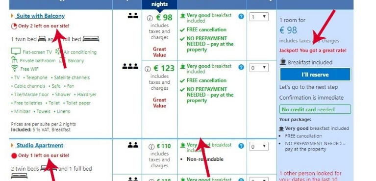 Cart timers and other urgency signals on booking.com